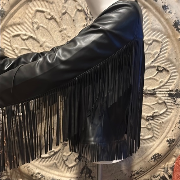 Adore Black Fringe Leather Jacket - Picture 10 of 16